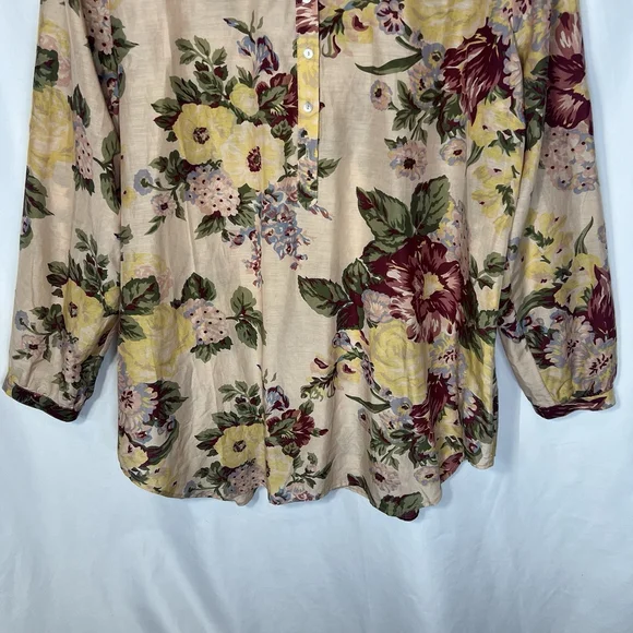 Soft Surroundings Women’s XLP Silk Artsy Blouse Breezy Boho Button Up Tunic Top - Picture 3 of 10